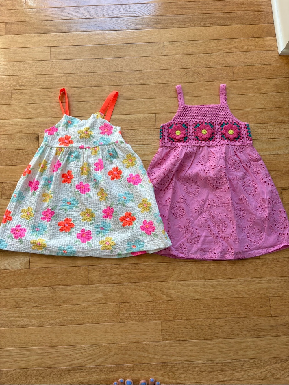 Zara Girls' Pink Crochet & Floral Sundress Set - Hot Pink, Coral, Yellow